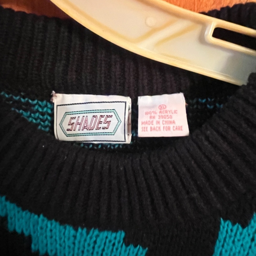 Black and Green Chevron Sweater geometric vintage by shades xl - Picture 3 of 5